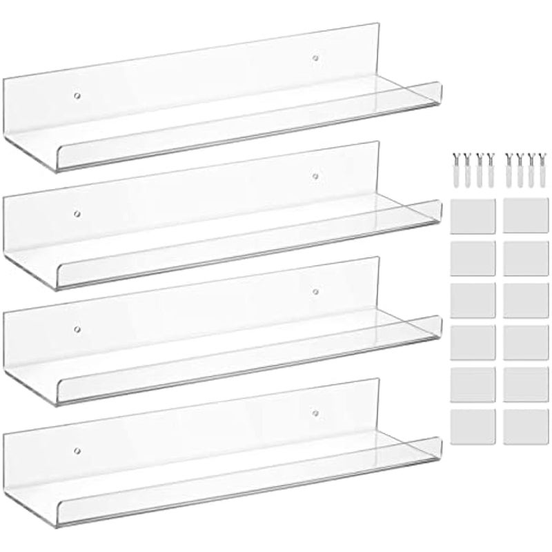 15 Inch Clear Shelves,Acrylic Bookshelf,Acrylic Shelves for Wall Storage,Nail Polish Organizer Wall,Display Shelf Organizer for Bathroom, Living Room, Bedroom, Kitchen, Room Decor - Image 1